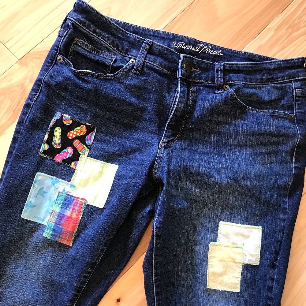 Upcycled Patchwork Denim Capri Pants: Boho Summer… - image 2